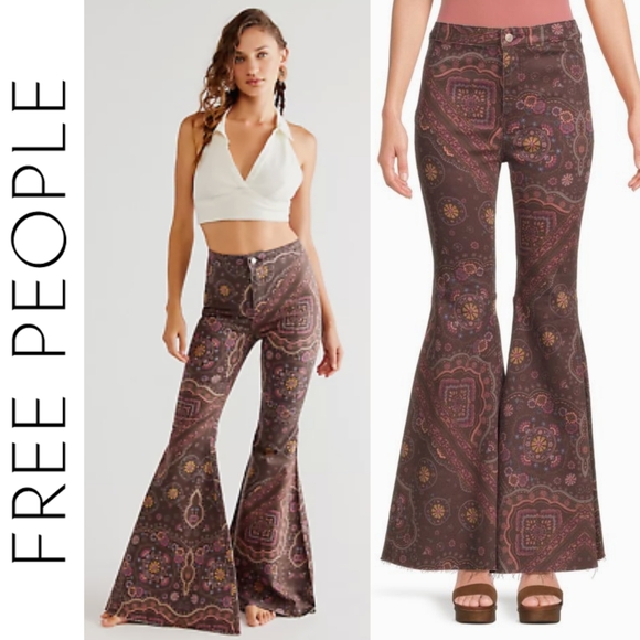 We The Free Denim - WE THE FREE Just Float On High Rise Multi-Color Printed High Rise Flared Pant